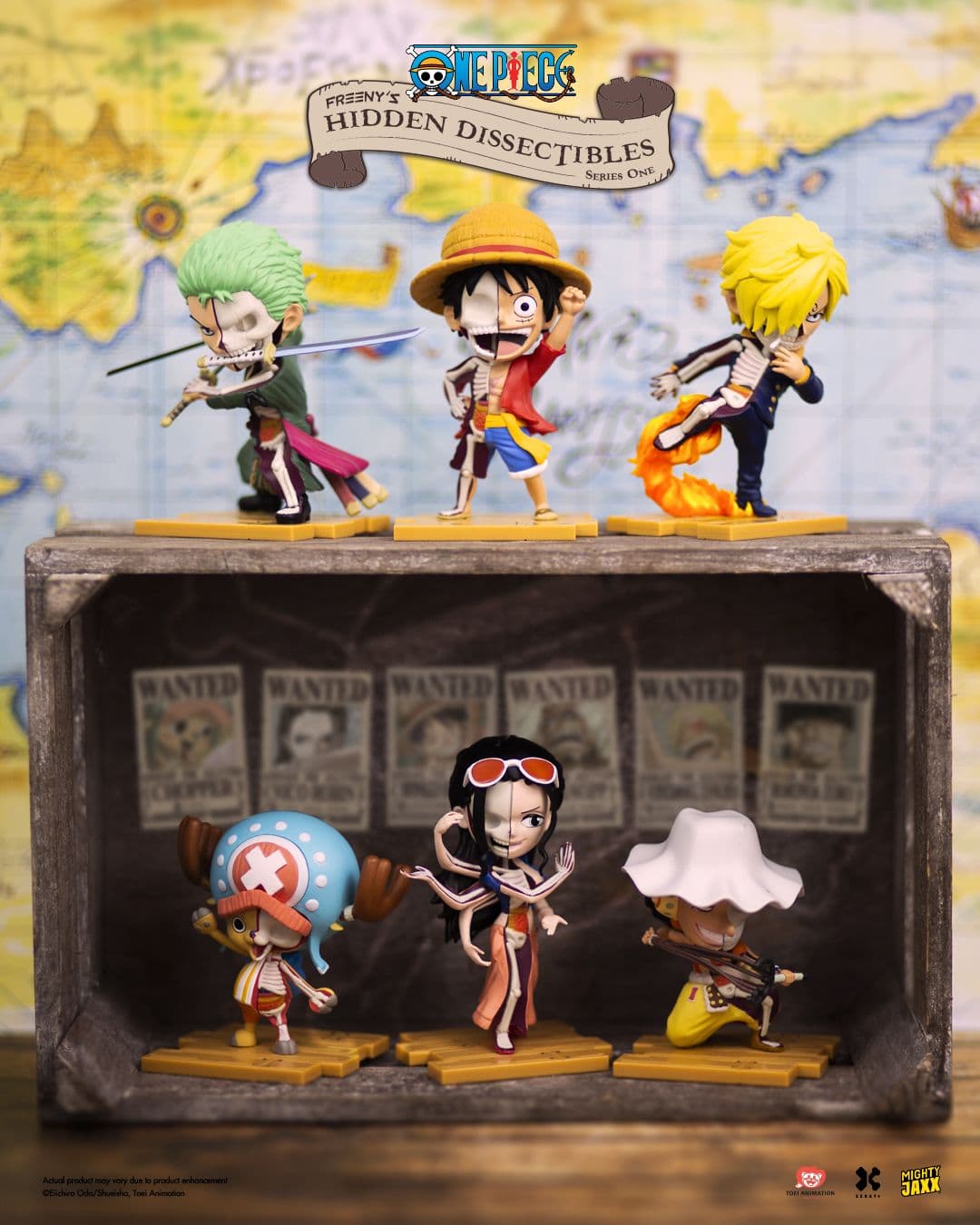 One Piece blind box assortment featuring main Straw Hat crew in Jason Freeny’s dissected collectible style.