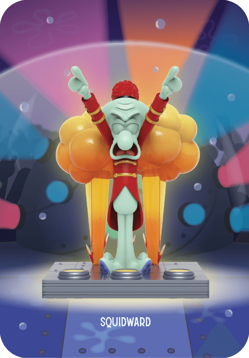 Squidward Tentacles Band Geeks blind box collectible figure conducting the band triumphantly in red bandleader outfit.