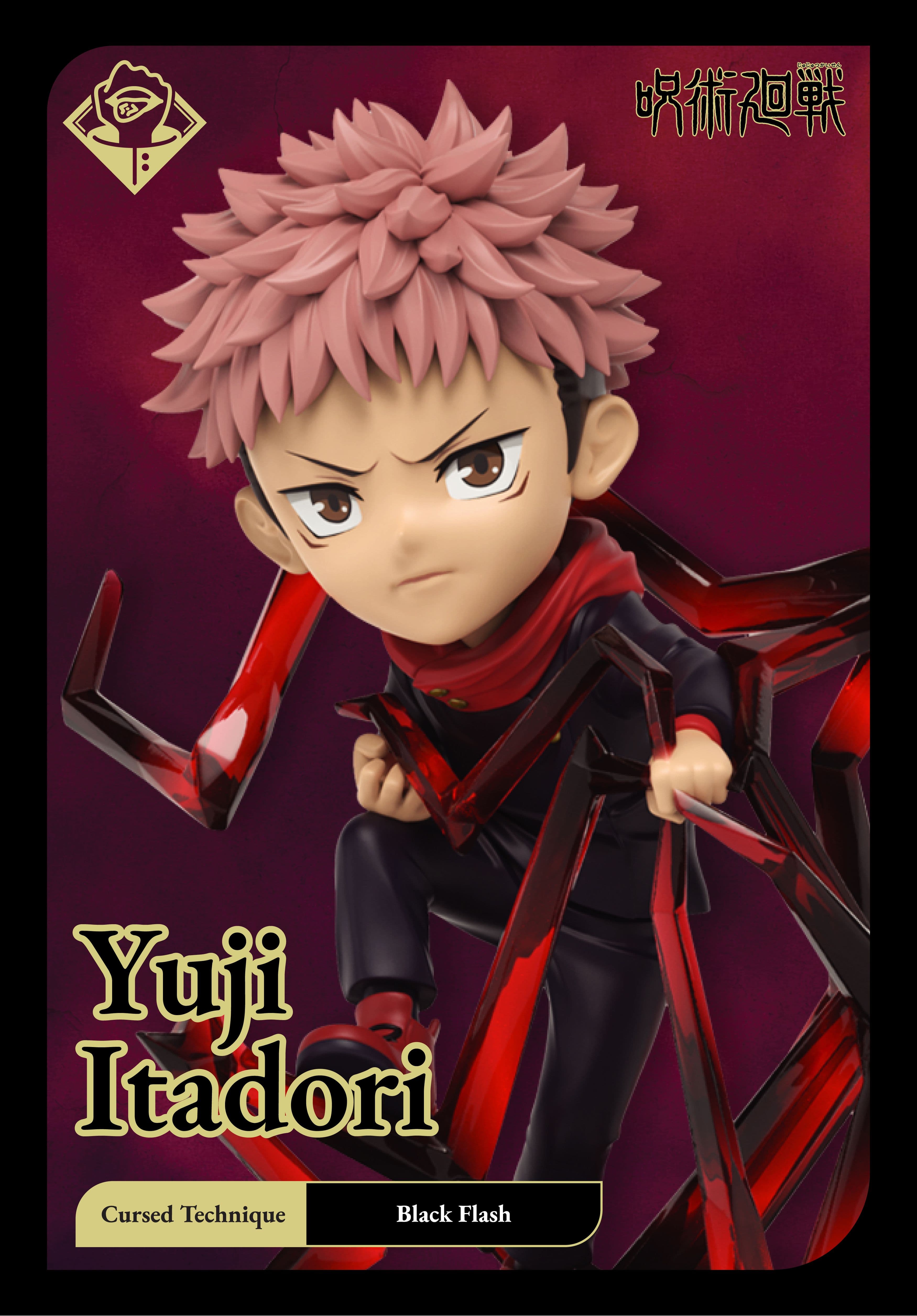 Yuji Itadori Kwistal Jujutsu Kaisen blind box collectible figure channeling cursed energy in a battle stance.