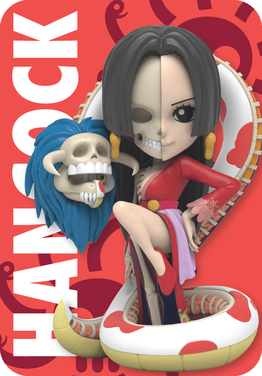 Boa Hancock from One Piece figure, half skeletal, standing gracefully with her snake companion, Salome wrapped around her.