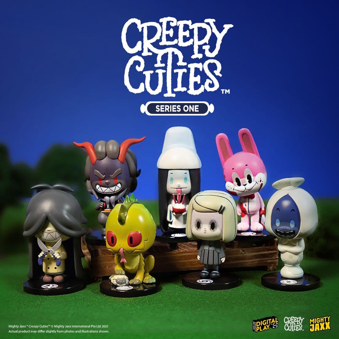 various monster-themed vinyl figures in a stylized, cute, and slightly eerie design.